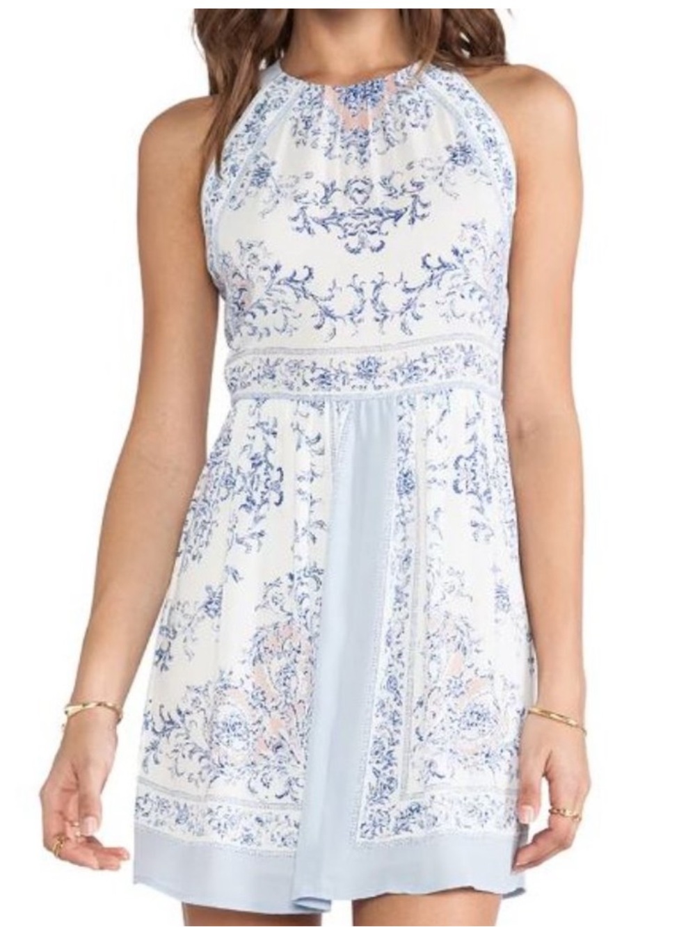 Philosophy Halter Mini Dress size L  Baroque Floral Coastal Cottagecore Boho